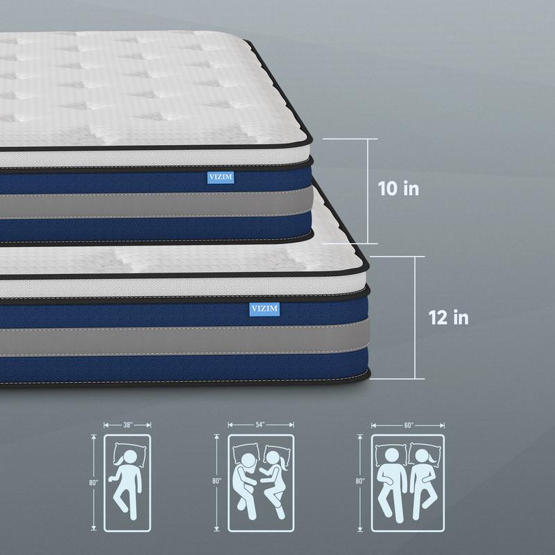 Colchón híbrido de muelles ensacados de 25-30 cm, espuma viscoelástica con gel refrescante CertiPUR-US sin fibra de vidrio, colchón con aislamiento de movimiento y alivio de presión, tamaño individual/matrimonial/queen.