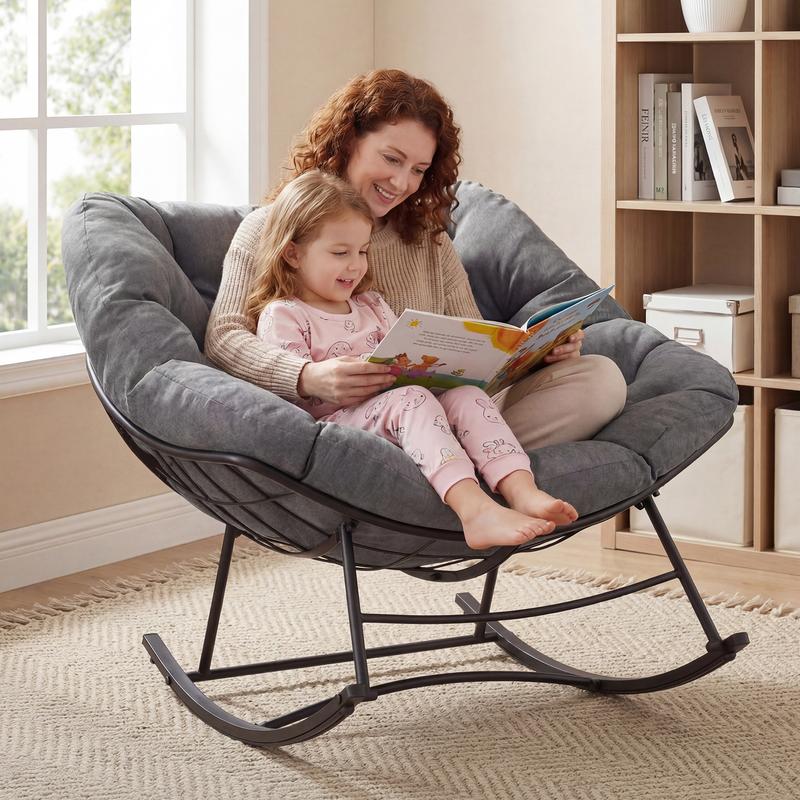 Silla mecedora tipo huevo extragrande y resistente Sweetcrispy con cojín, capazo de soportar hasta 204 kg (450 lbs), apta para todo tipo de clima, ideal para patio, jardín o sala de estar.