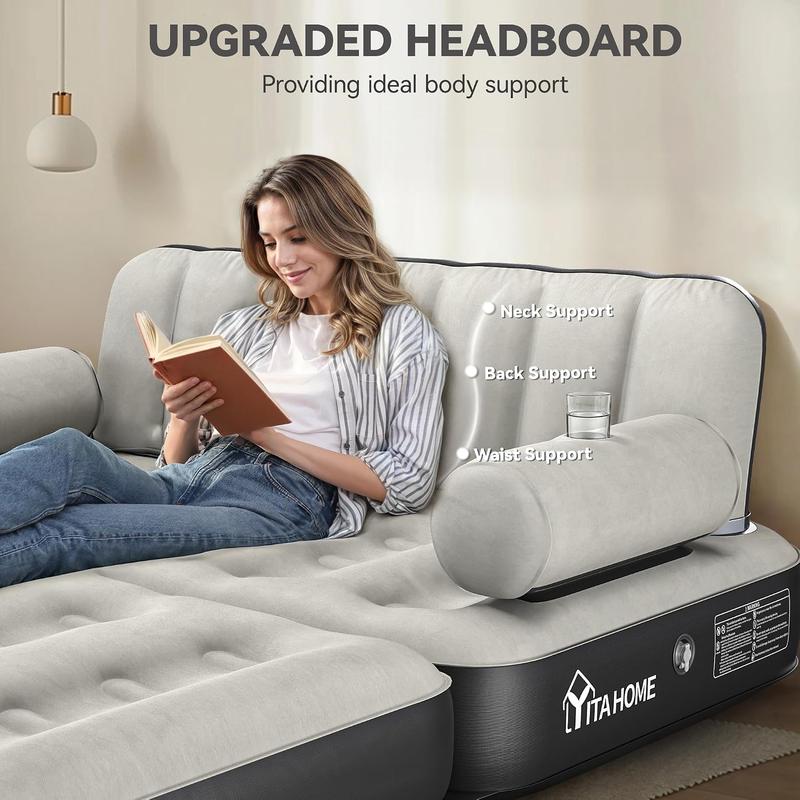 Colchón de sofá cama inflable tamaño Queen de YITAHOME con cabecero y bomba, sofá cama inflable para sala de estar.