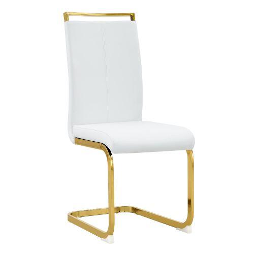 Sillas de comedor modernas, silla lateral tapizada de respaldo alto en piel sintética PU con patas de metal cromado en forma de C para comedor, cocina, tocador, patio, club, silla de oficina para invitados (juego de 4) (blanco + piel sintética PU) Sillón