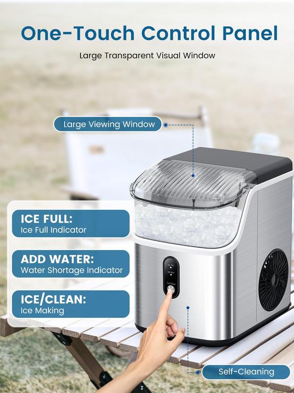 Máquina de hielo COWSAR Nugget para encimera, máquina de cubitos de hielo blandos y masticables, fabricación rápida de hielo con un solo botón, 15,4 kg/día, autolimpiante, máquina de hielo portátil de acero inoxidable.