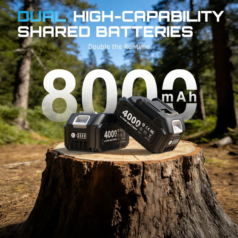 SEESII Soplador Turbo Jet 4 en 1 y sierra de pértiga inalámbrica de 8 pulgadas, pértiga telescópica extensible equipada con motosierra de 8 pulgadas y soplador de aire, ideal para podar el jardín, limpiar canalones, secar vehículos después del lavado, ref