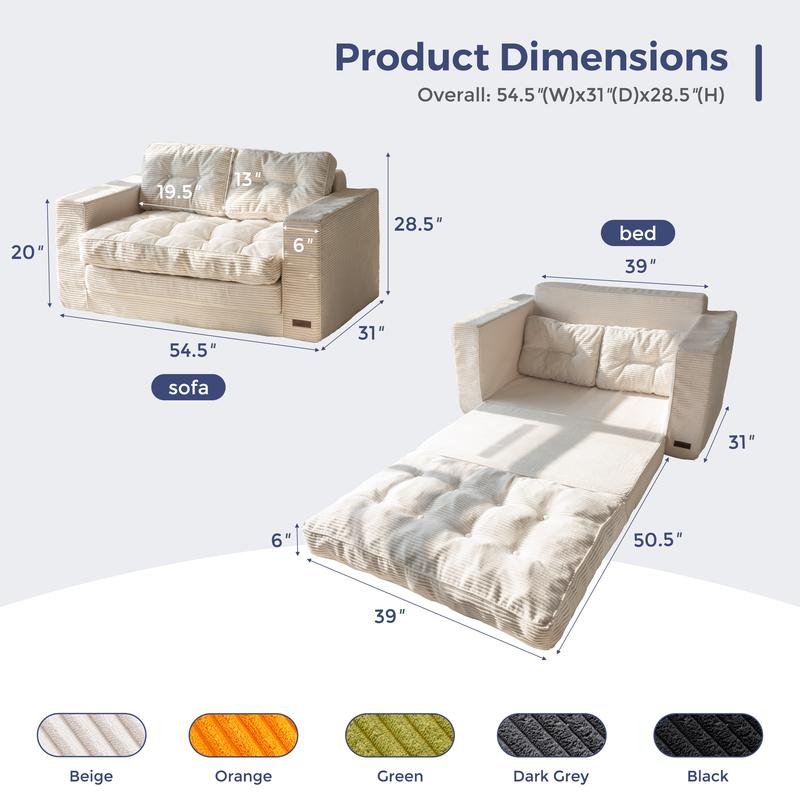 Ofertas para ti MAXYOYO Sofá cama plegable convertible 2 en 1 con almohadas, sofá de dos plazas extraíble para sala de estar, dormitorio o salón