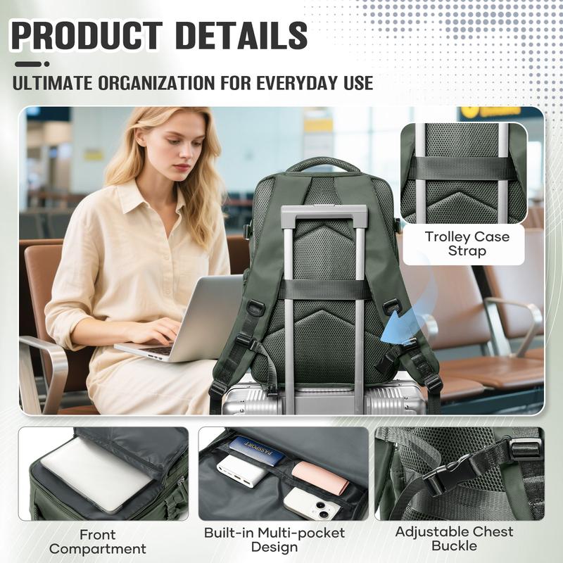 Mochila de viaje con cierre hermético al vacío, diseño unisex, tamaño homologado como equipaje de mano para viajes en avión, mochila portátil con bomba y sistema de vacío, color negro/verde/gris-marrón.