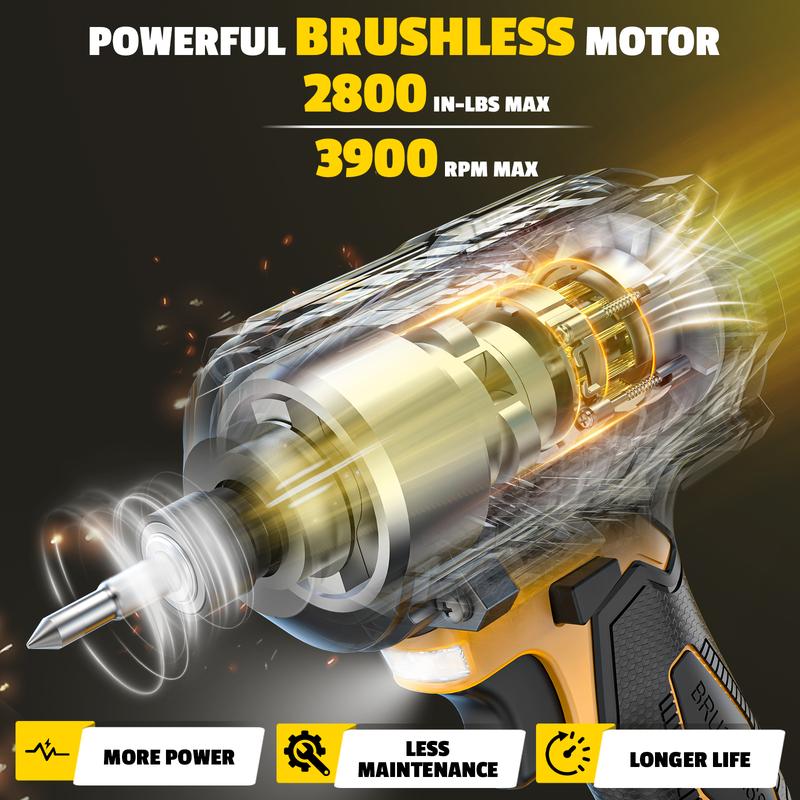 Atornillador de impacto inalámbrico de 1/4" compatible con baterías Dewalt/Milwaukee (¡solo herramienta!), taladro de impacto sin escobillas de 2800 in-lbs, 4 velocidades, 3900 RPM, herramienta compacta para construcción y hogar summervibes