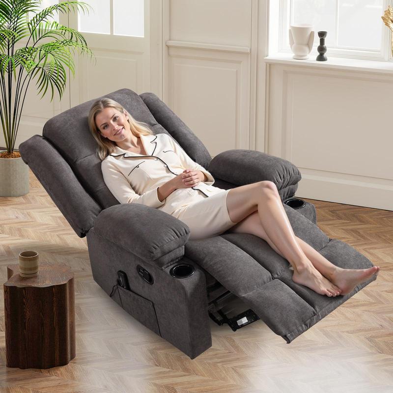 [DealsForYouDays] Sillón reclinable manual EBELLO con masaje y calor, sillón reclinable de tela con portavasos y bolsillos de almacenamiento, cómodo y transpirable para la sala de estar.