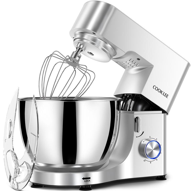 Batidora de pie COOKLEE de 9.5 cuartos y 660 W | Batidora eléctrica de cocina de 10 velocidades con accesorios aptos para lavavajillas (ganchos para masa, batidores planos, batidor de varillas, protector antisalpicaduras) | Perfecta para reposteros casero