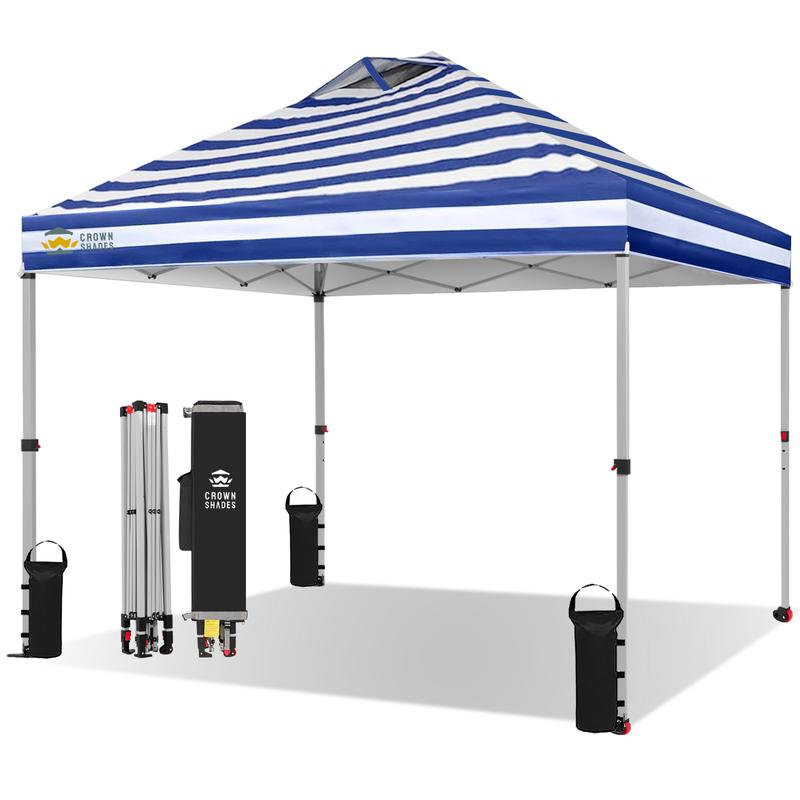 Toldo plegable CROWN SHADES de 10x10 pies, toldo con cierre central patentado de un solo empujón, bolsa de almacenamiento de nuevo diseño, 8 estacas, 4 cuerdas, decoración para el hogar, artículos esenciales para acampar, toldo para el jardín.