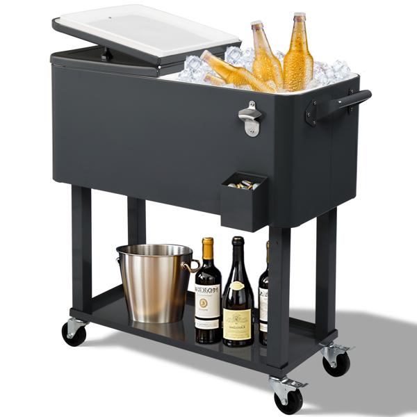 Incubadora con congelador de 80 cuartos con tubo de drenaje, carrito refrigerado con ruedas, recipiente aislado, abridor de botellas y ruedas con freno.