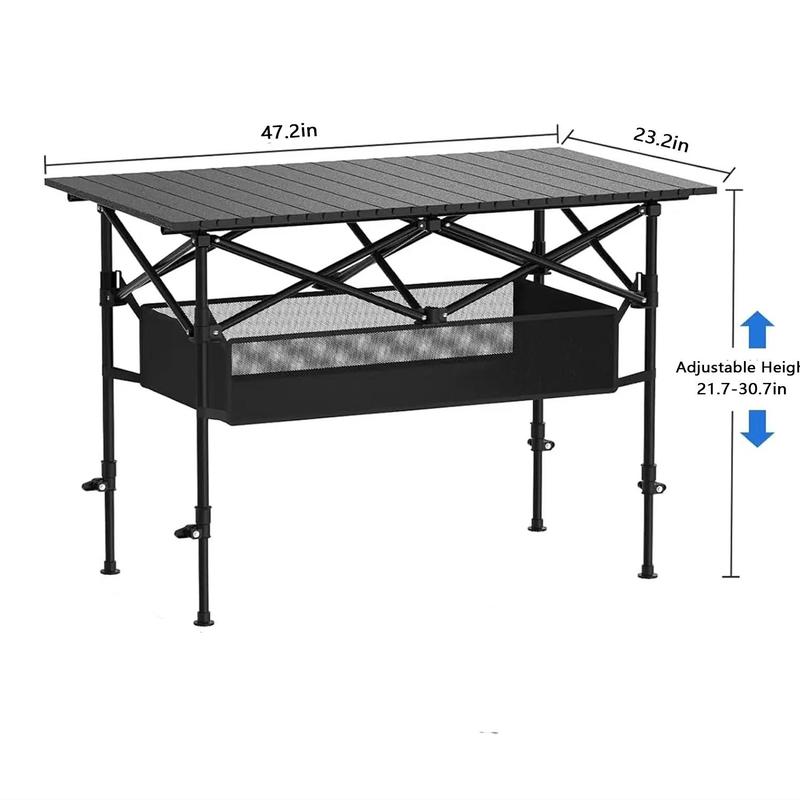 Mesa de picnic plegable portátil AORAN para exteriores, con estructura de acero resistente, mesa plegable ultraligera y compacta con gran cesta de almacenamiento de malla, diseño desmontable para playa, camping, viajes, barbacoas en el jardín y picnics.