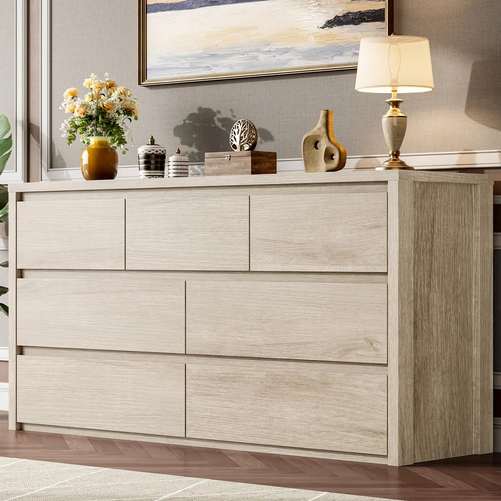 Cómoda moderna de madera con 7 cajones para dormitorio y sala de estar