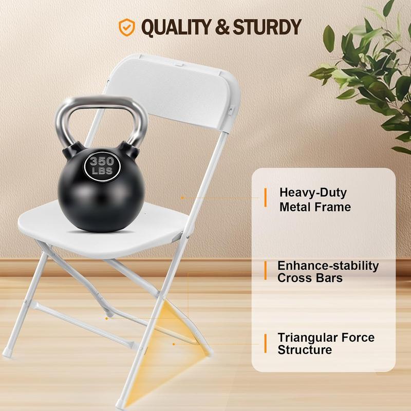 Sillas plegables de plástico VINGLI - Juegos de 4/6/10 piezas, asientos resistentes de color blanco con estructura metálica estable, diseño limpio, muebles de interior que ahorran espacio, fácil plegado, montaje rápido, patas de goma que protegen los suel