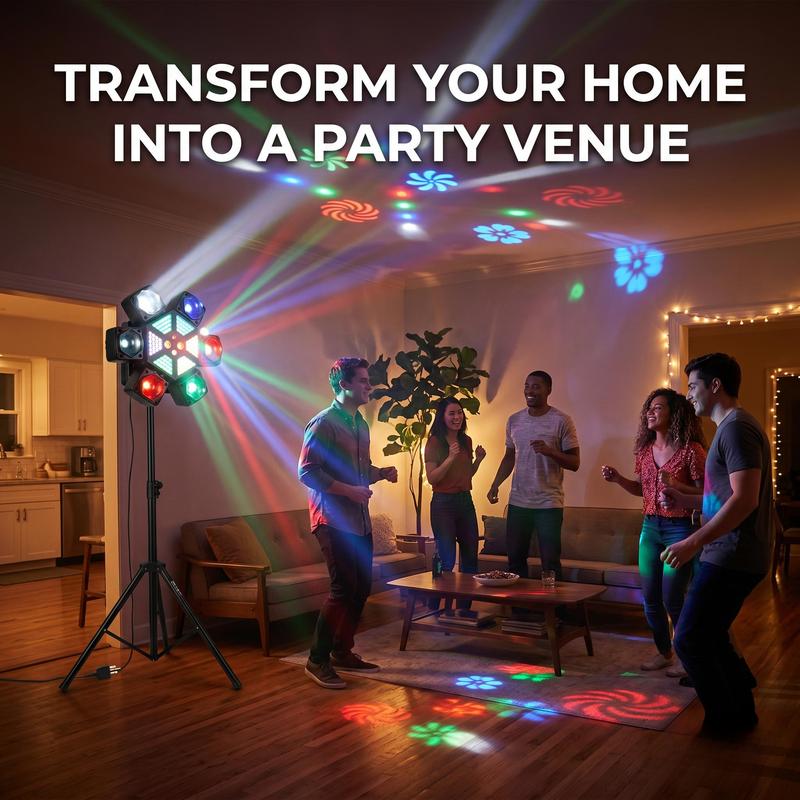 Luces de fiesta para DJ de 150 W con 6 brazos, luz de escenario RGBW de 150 W con láser rojo y verde, luces de discoteca sincronizadas con música y activadas por sonido, luz estroboscópica DMX512 para bodas, clubes y fiestas en casa.