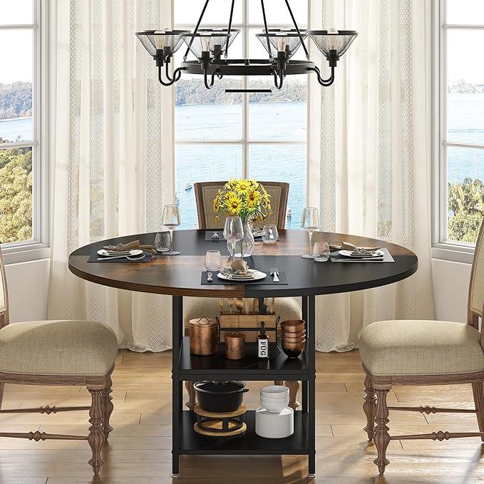 Mesa de comedor redonda de 119 cm para 4 personas - Madera de ingeniería de alta calidad, fácil de limpiar, impermeable, duradera, sillas no incluidas. Modo mesa con pedestal.