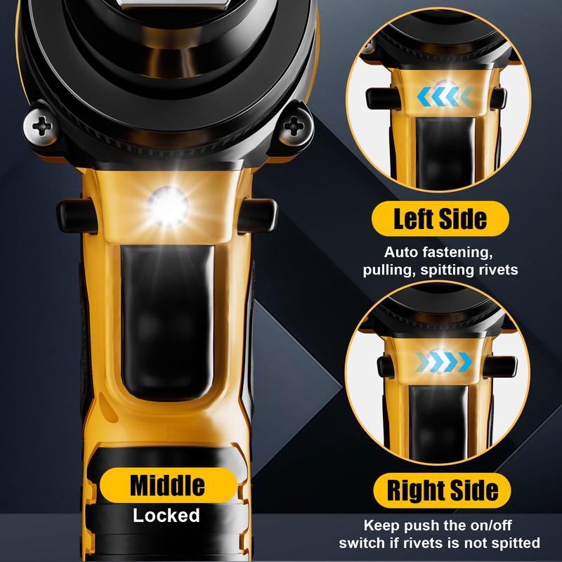 Remachadora eléctrica inalámbrica compatible con batería Dewalt de 20 V (¡¡SIN batería!!), 3 tamaños de remaches de aluminio (1/8", 5/32", 3/16"), con boquilla de kit, herramientas de ferretería industrial de metal summervibes