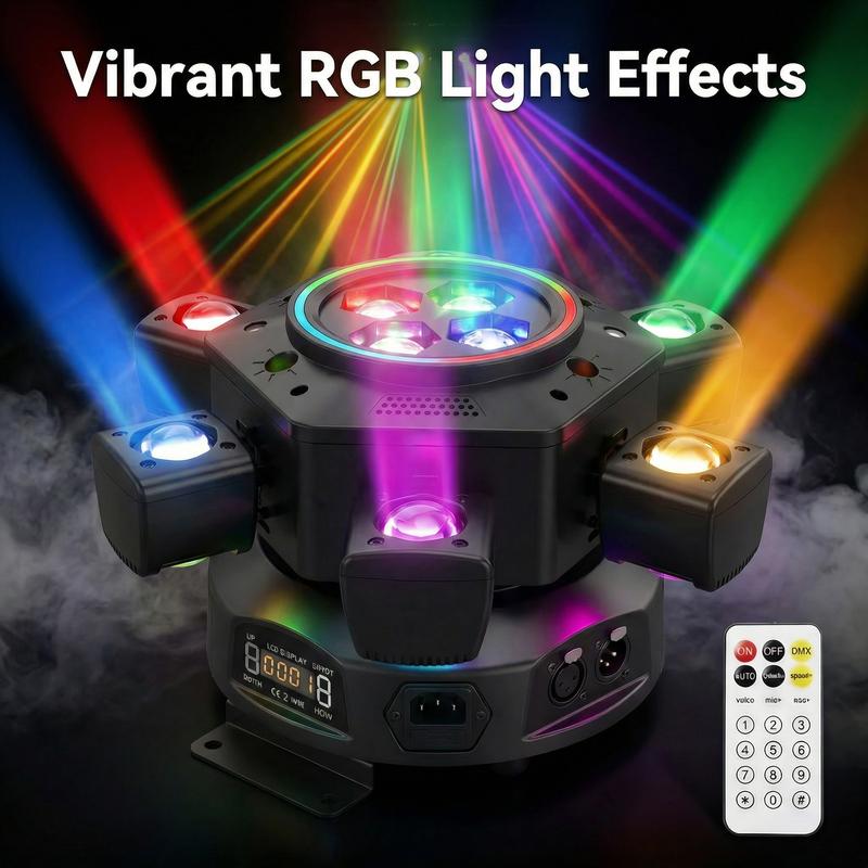 Foco de escenario para DJ de 180 W para fiestas, foco LED RGBW 6 en 1 de 6 brazos para DJ, compatible con DMX-512 y control de sonido, foco de escenario para fiestas