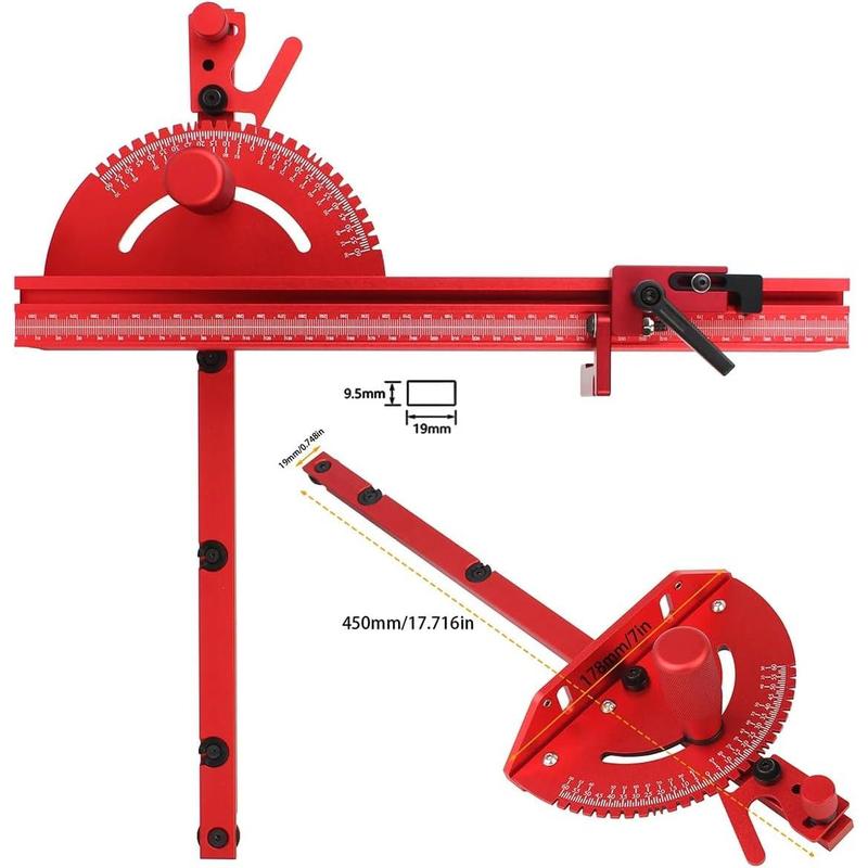 Guía de inglete de precisión roja para sierra de mesa, sierra de cinta y mesa de fresado – Guía de aluminio resistente, tope de ángulo de 45/90 grados, repuesto para trineo de corte transversal y carpintería. Regalo para el día del padre.