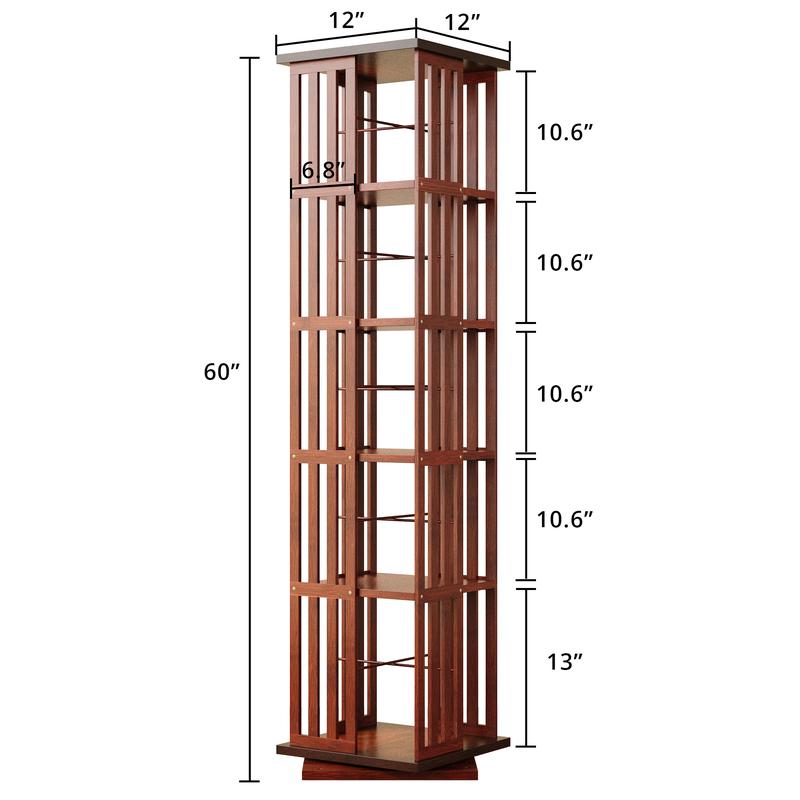Estantería giratoria de 360° con cajones IRONCK de 60" y 5 niveles de madera de bambú, estantes ergonómicos ajustables, estante de almacenamiento giratorio para sala de estar y dormitorio.