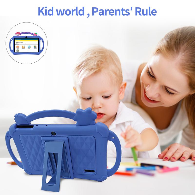 [Summervibes] Tableta infantil PRITOM de 7 pulgadas con Android 13, Bluetooth, WiFi, pantalla HD, funda protectora, control parental, doble cámara y aplicaciones educativas preinstaladas. Tableta ideal para el aprendizaje de niños y niñas.