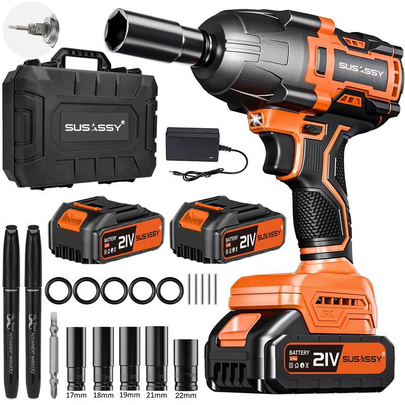 3 EN 1 Pistola Llave De Impacto Inalámbrico 21V 650W con 2 Baterías 7500mAh 520 Nm Torque 1/2 Mandril Luz LED Incorporada y Adaptador de Corriente Incluido