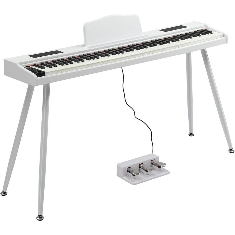Kit de teclado de piano digital portátil GLARRY de 88 teclas semipesadas, con soporte, pedales triples, fuente de alimentación, 2 altavoces, Bluetooth, conector para auriculares de 3,5 mm y 128 ritmos para principiantes.