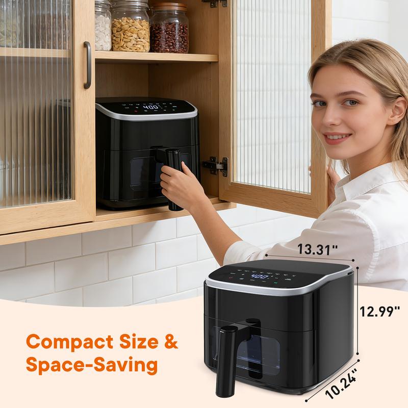 Freidora de aire de 4 cuartos con ventana visible, 1500 W, pantalla táctil digital, 8 programas preestablecidos, apagado automático y cesta antiadherente apta para lavavajillas, temporizador de 60 minutos, temperatura máxima de 400 °F.