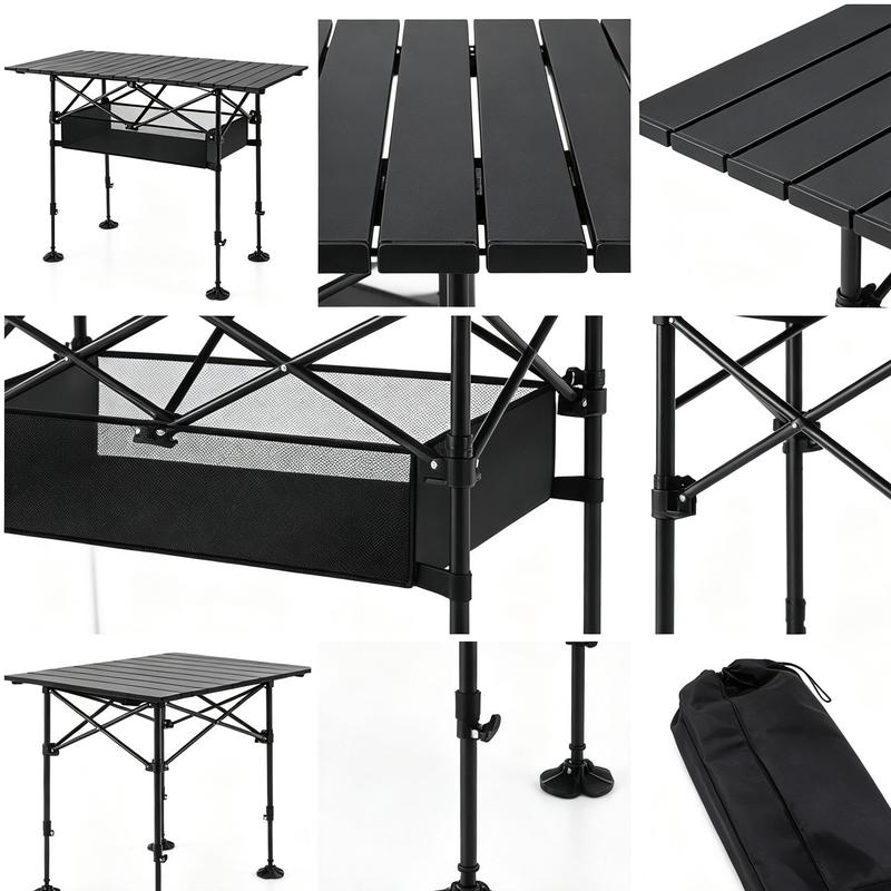 Mesa de picnic plegable portátil AORAN para exteriores, con estructura de acero resistente, mesa plegable ultraligera y compacta con gran cesta de almacenamiento de malla, diseño desmontable para playa, camping, viajes, barbacoas en el jardín y picnics.