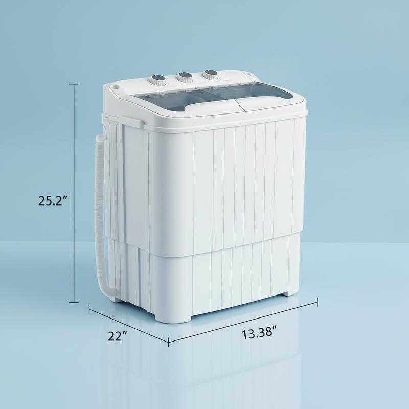Lavadora semiautomática de doble tina de 15 libras, capacidad total de 16 libras, lavado de 9,6 libras + centrifugado de 5,4 libras, lavadora compacta para apartamentos, dormitorios, vehículos recreativos, camping, uso diario doméstico, gris