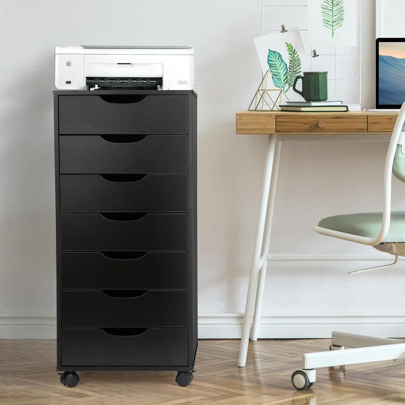 Organizador de almacenamiento VOWNER de 7 cajones, cómoda alta con ruedas, cajones Alex, organizador de tocador para maquillaje, oficina en casa, dormitorio.