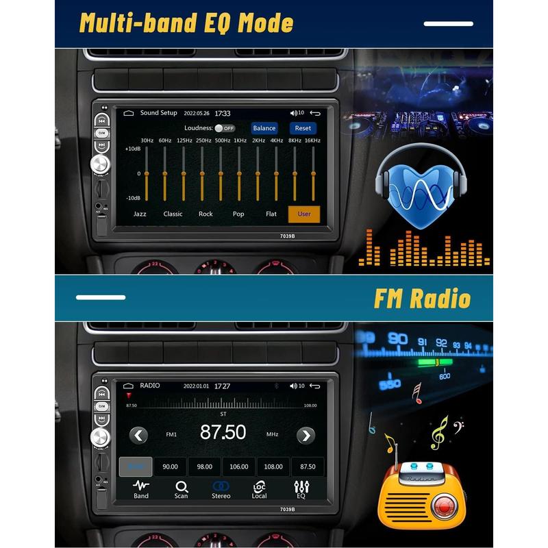 Autoestéreo DIN de 7 pulgadas con Carplay, Android Auto, Bluetooth, pantalla táctil 5.1, receptor de audio para automóvil con Mirror Link, radio FM, SWC, USB, AUX, tarjeta TF y cámara de reversa HD de 12 LED, SummerVibes, regalo del día del padre.
