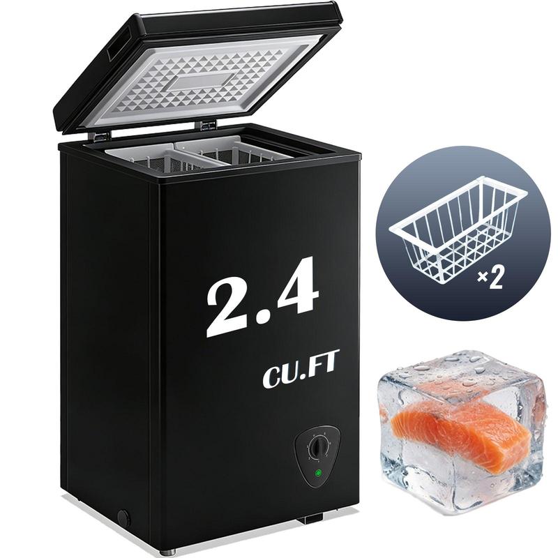 Congelador compacto WANAI de 2.4 pies cúbicos, congelador horizontal ecológico, mini congelador con 7 niveles de temperatura ajustables, cesta de almacenamiento extraíble, ahorro de energía.