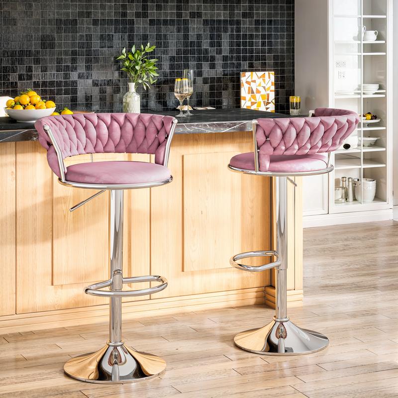 Juego de 2 taburetes de bar de terciopelo, sillas de bar minimalistas con altura ajustable, sillas tapizadas para isla de cocina, beige, negro, gris summergarden