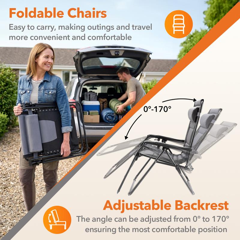 Silla de gravedad cero, tumbona reclinable resistente para exteriores, silla de descanso antigravedad plegable para jardín, camping, piscina, muebles de exterior, tumbona para patio, summerwins