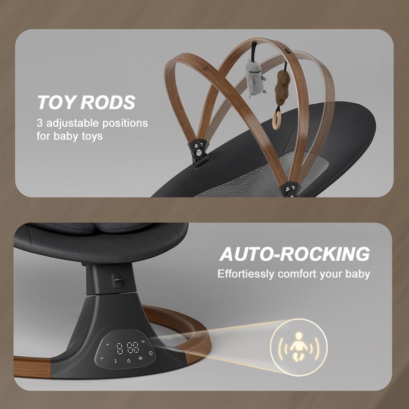 Columpio inteligente de lujo BabyBond con 10 melodías relajantes preestablecidas y música Bluetooth para recién nacidos y niños pequeños - Diseño ergonómico, arnés de 5 puntos, control remoto y panel IMD - Asiento, regalo para el Día de la Madre