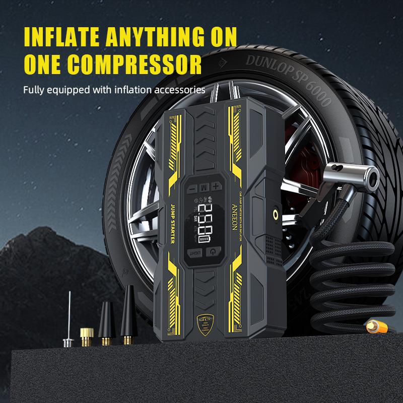 Arrancador portátil para coche de 6400 mAh/8000 mAh con compresor de aire, carga USB rápida, múltiples protecciones de seguridad, incluye cables de arranque #GLOBAL PICKS