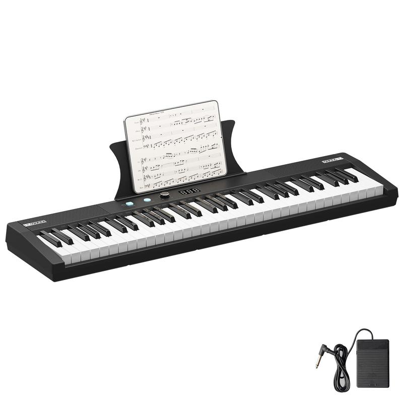 【GARVEE】Piano portátil de 61 teclas con teclas eléctricas semipesadas, altavoces integrados, pedal, fuente de alimentación, pantalla digital, 128 tonos. Ideal para principiantes y profesionales. Regalo perfecto para cumpleaños o fiestas.
