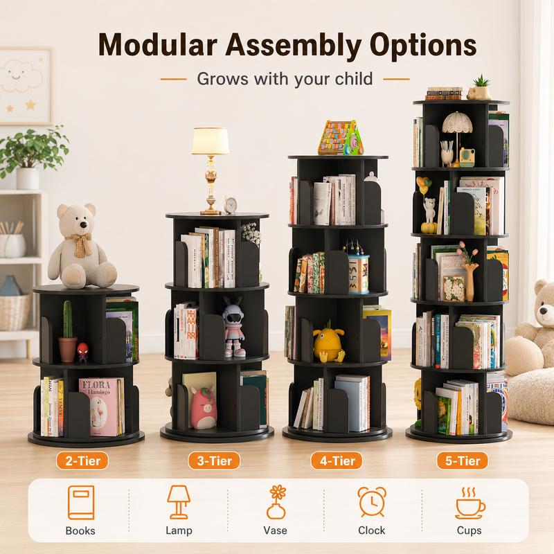 Estantería giratoria Homieasy de 4/5/6 niveles, torre de estantería giratoria de madera con exhibición de 360°, estantería de pie con almacenamiento, estantería giratoria de esquina para espacios pequeños, dormitorio, sala de estudio.