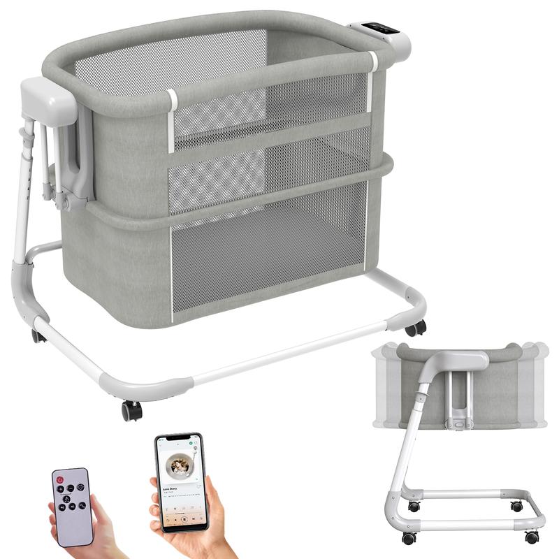 Cuna mecedora eléctrica para bebé, cuna automática Bluetooth con ruedas, cuna ajustable en 4 alturas, cuna colecho, cuna inteligente con ruedas de 5 velocidades para recién nacidos, cuna portátil para guardería infantil.