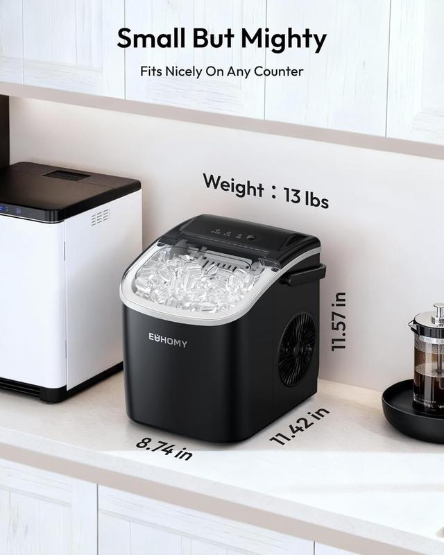 Máquina de hielo de sobremesa con asa, 12 kg en 24 horas, 9 cubitos de hielo listos en 6 minutos, máquina de hielo portátil con autolimpieza, cesta y pala, para el hogar/cocina/camping/caravana.