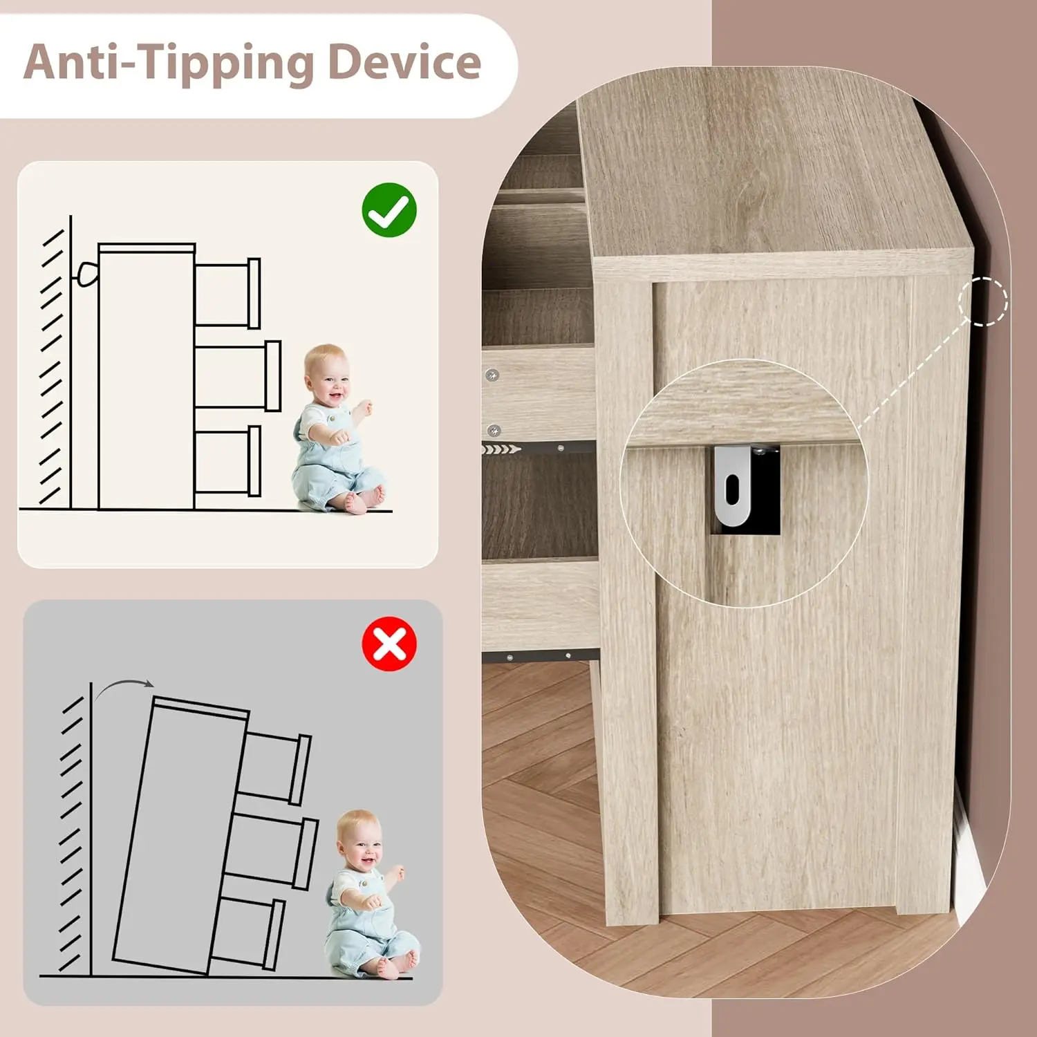 Cómoda moderna de madera con 7 cajones para dormitorio y sala de estar