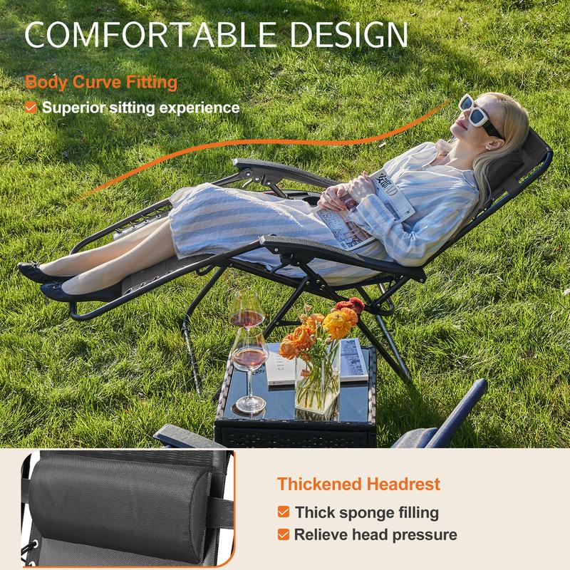 Juego de 2 sillas reclinables de gravedad cero SweetFurniture con bandejas portavasos, tumbonas plegables para camping, patio y exteriores con almohada ajustable para la piscina.