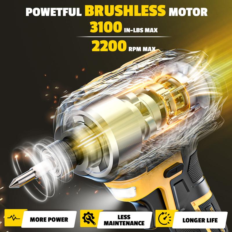 Kit combinado de taladro inalámbrico y atornillador de impacto compatible con baterías DeWalt/Milwaukee, atornillador sin escobillas de 1/4" y taladro eléctrico de 3/8" con luz LED. Regalo ideal para el Día del Padre.