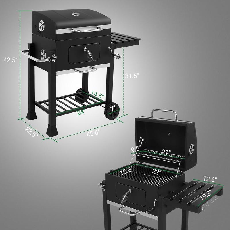 Barbacoa portátil de carbón Ubesgoo de gran tamaño - Área de cocción de 794 pulgadas cuadradas, bandeja de carbón con regulador de calor ajustable, mesa lateral plegable, manivela, ideal para fiestas en patios, jardines y exteriores, y para uso comercial