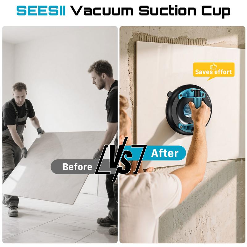 Ventosas SEESII para levantar vidrio: Elevador de ventosas para azulejos de 8" con mango y bomba, elevador de vacío de alta resistencia con capacidad de carga de 200 kg para levantar azulejos grandes, granito, metal y ventanas (paquete de 2).