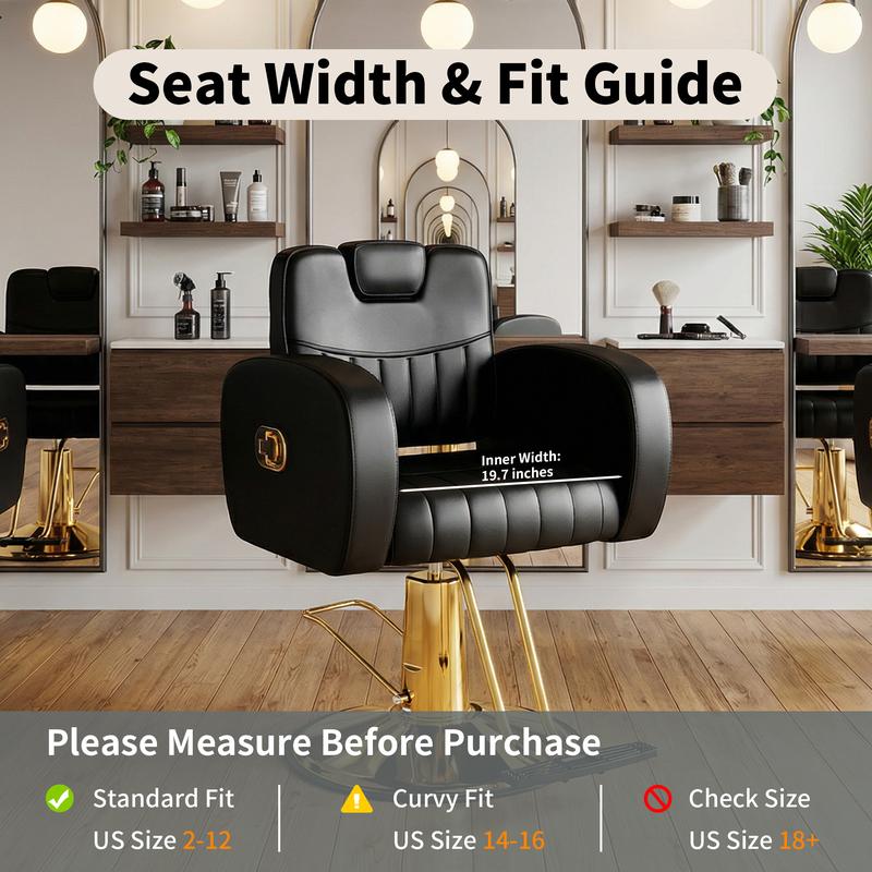 Silla de salón ergonómica dorada con cómodos cojines acolchados, silla de estilista resistente con estructura de acero, elegante silla de peluquería con tapicería de cuero, capacidad de peso de 200 kg (440 lbs).