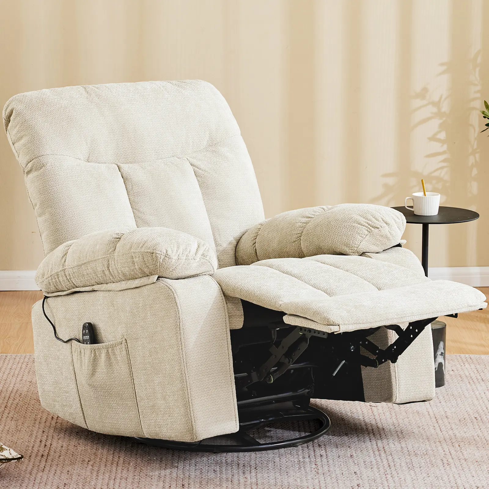 Sillón reclinable y mecedor, reclinable giratorio con masaje vibratorio y calefacción lumbar; sillón de tela de chenilla con rotación de 270° y reposapiés, ideal para sala de estar y dormitorio.