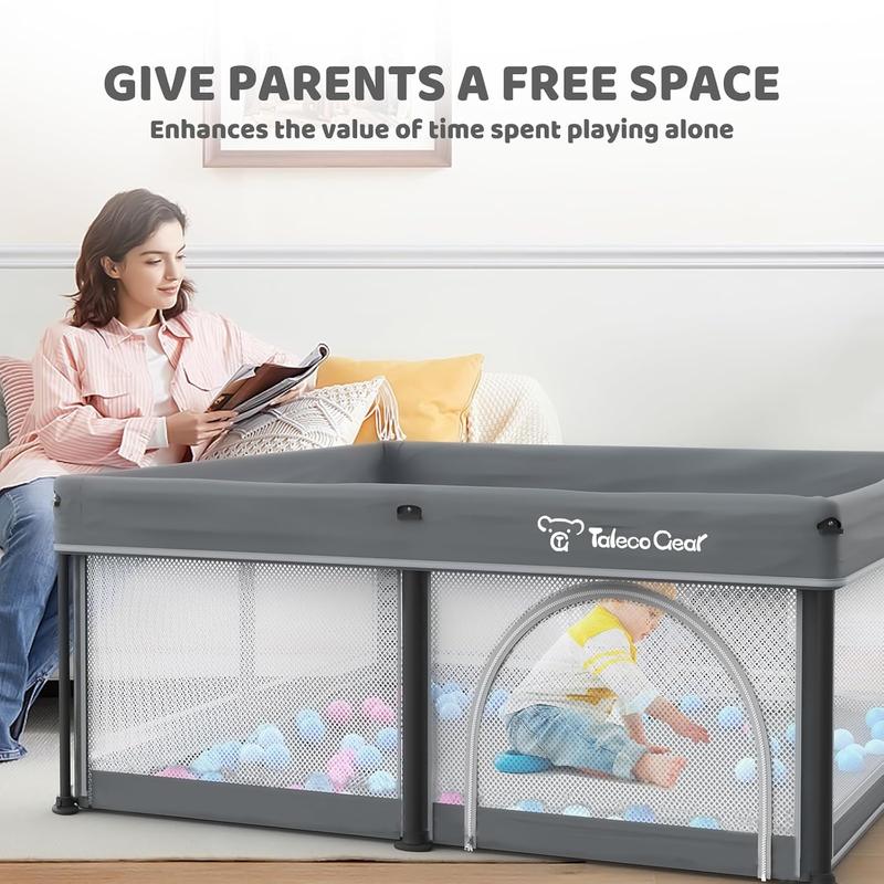 Parque infantil plegable Taleco Gear con alfombra transpirable para bebés y niños pequeños, con puerta de seguridad, 50 pelotas de agua y diseño portátil para viajes.