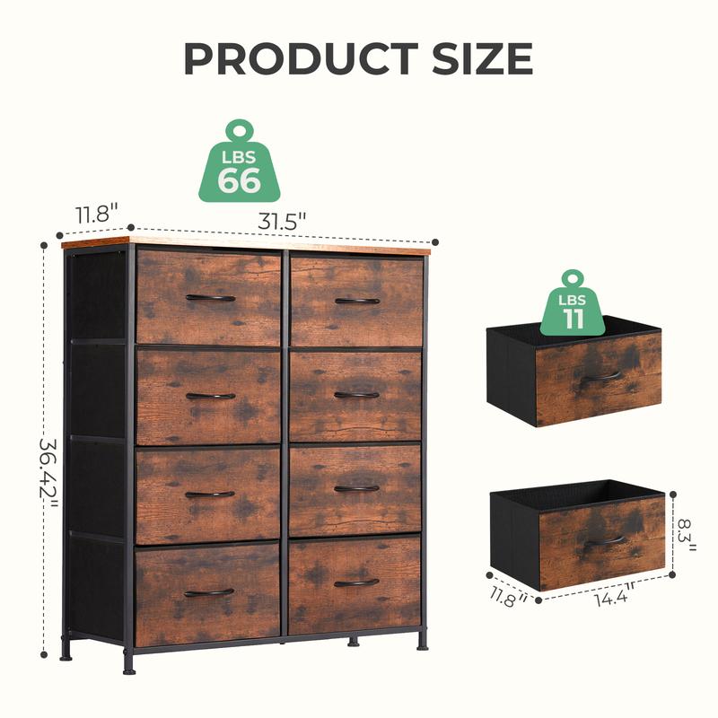 Cajonera organizadora de tela de 8 cajones - Cómoda moderna para dormitorio, armario y mueble de interior multiusos para sala de estar y apartamentos.