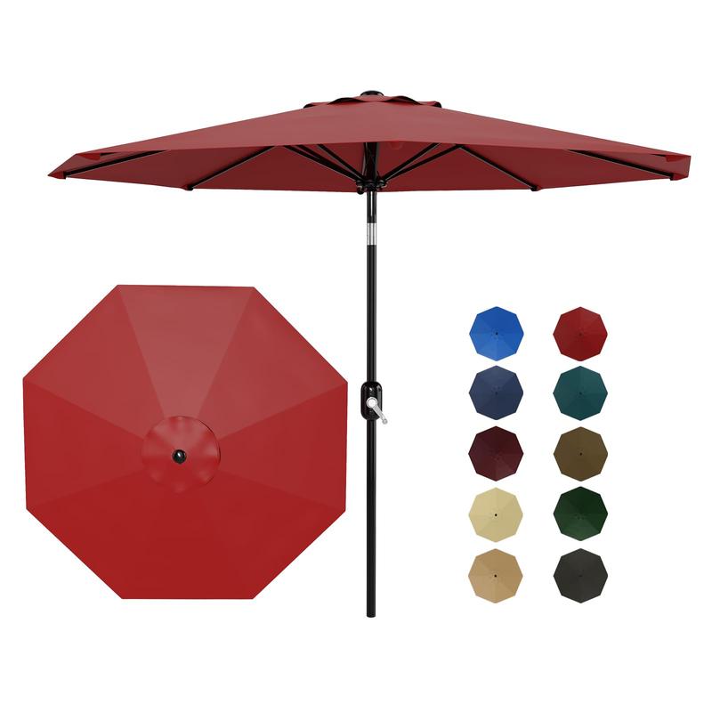 Sombrilla de exterior Garvee Modern de 300 cm (9 pies) resistente con luces LED solares, estructura de 8 varillas de alta resistencia, doble inclinación de 30°, manivela de fácil uso, sombrilla de protección solar resistente a la intemperie para jardín, b