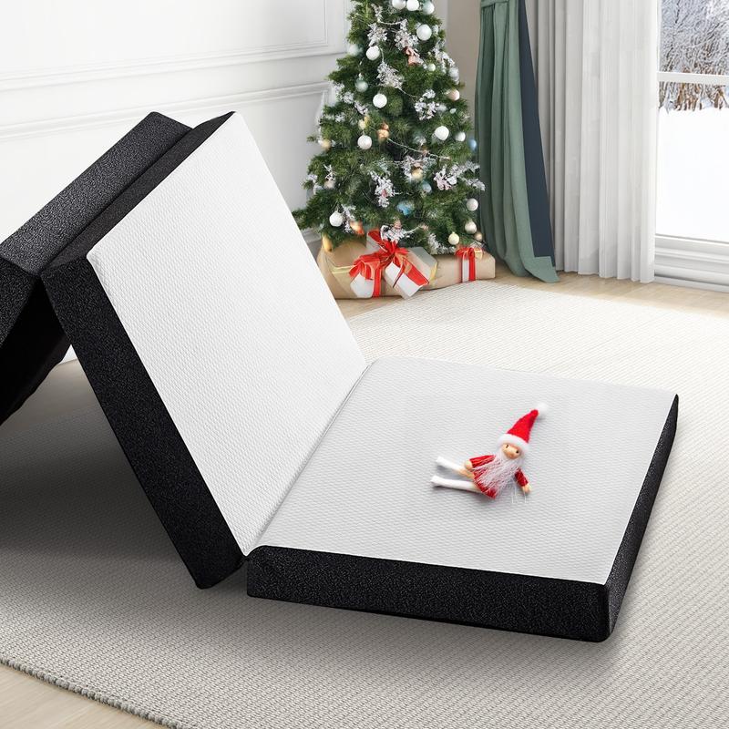 【Oferta】Colchón plegable Sweet Furniture, cubrecolchón de espuma viscoelástica plegable en tres partes para camping, cubrecolchón plegable con funda lavable